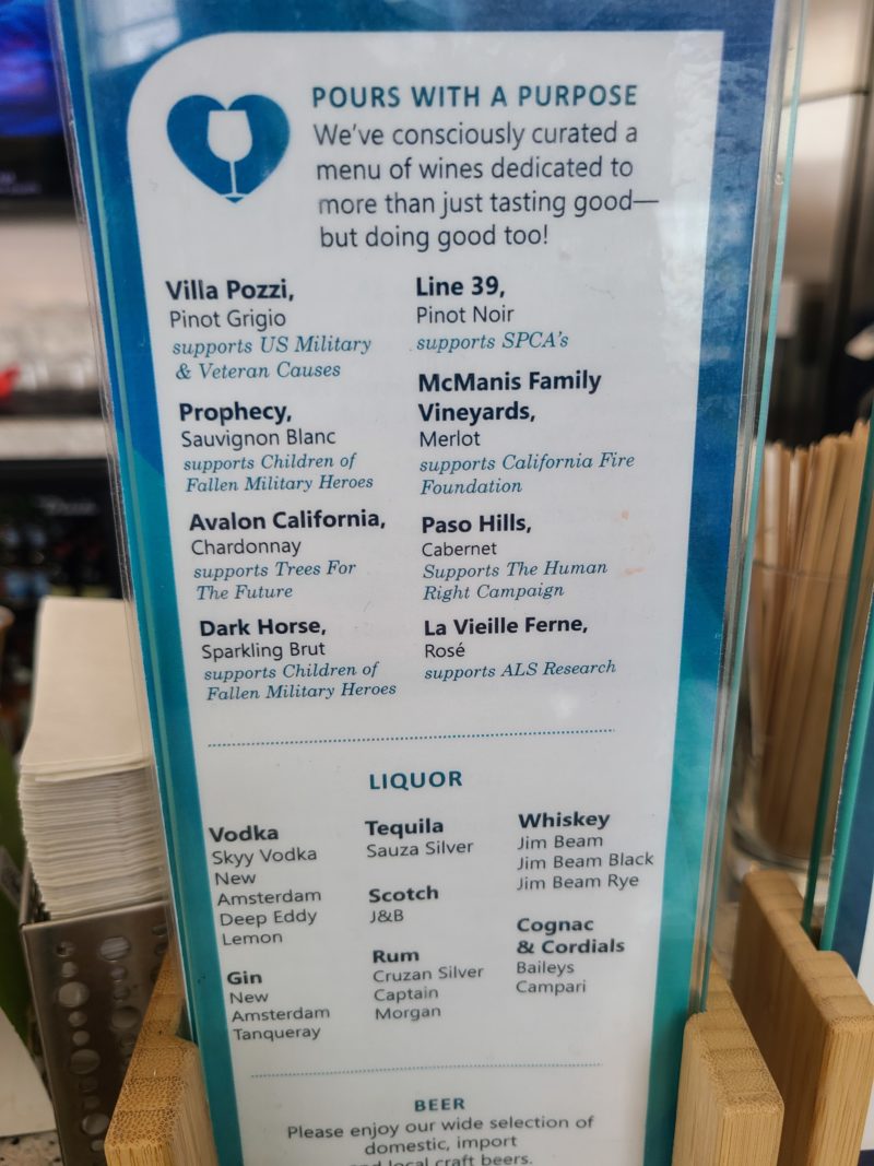Drink menu for The Club DFW