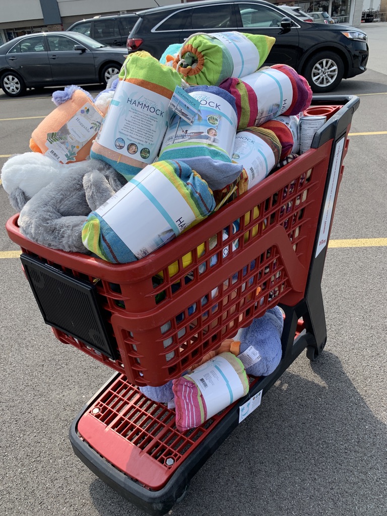 Cart full of hammocks and stuffed animals