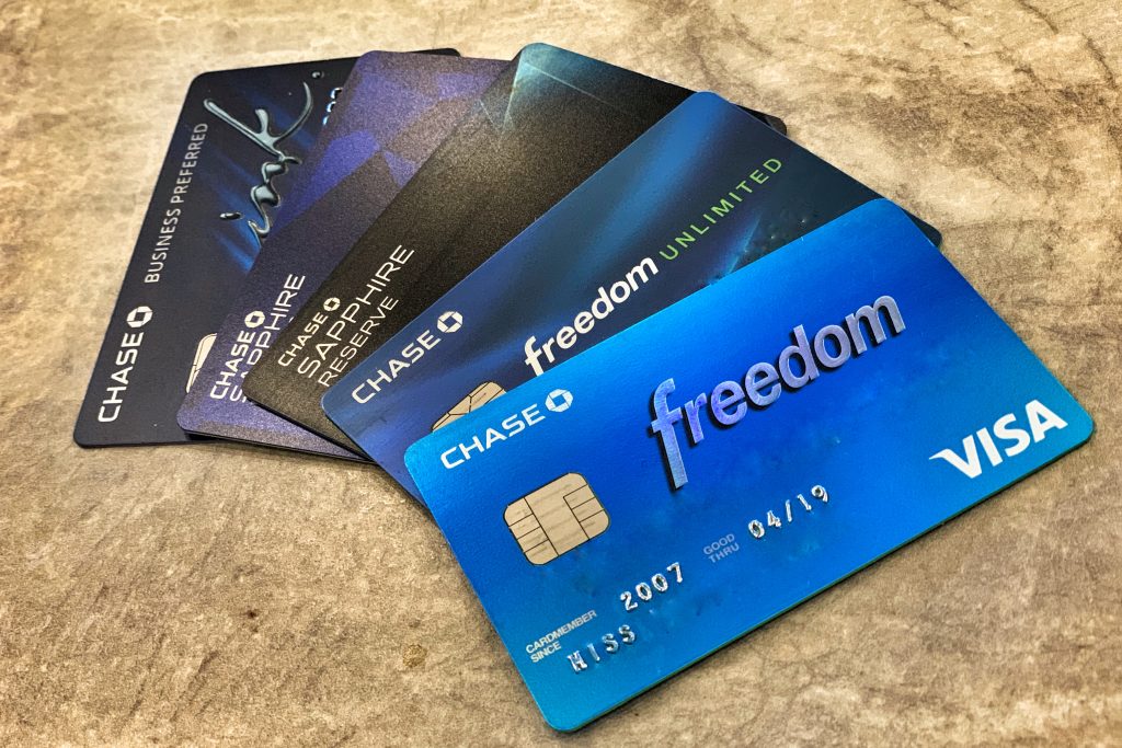 Picture of 5 different Chase Branded credit cards