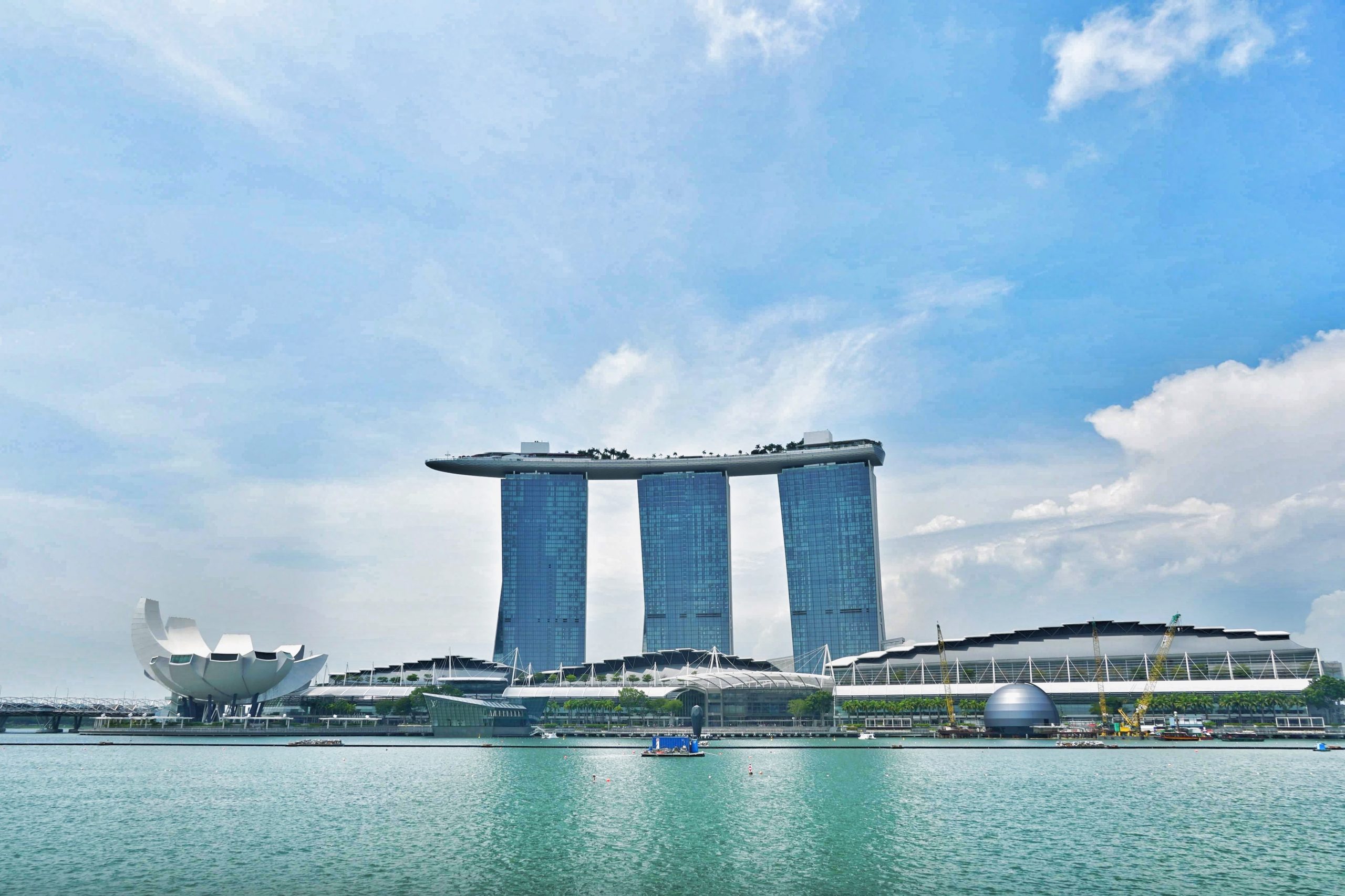 Marina Bay Sands at a distance with water in the front