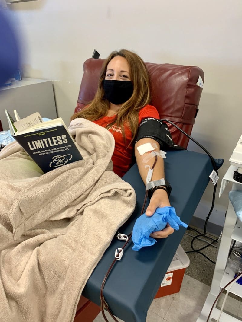 Women donating plasma