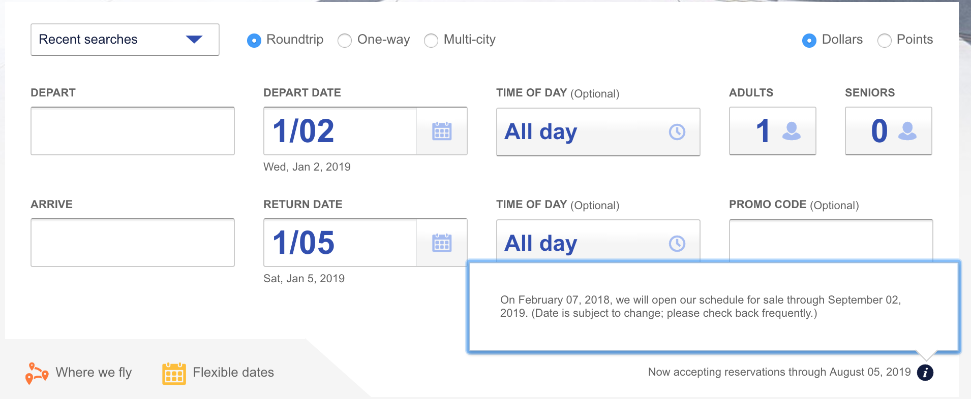 Screenshot of where to see southwest reservation dates