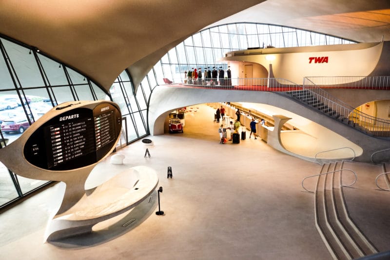 TWA Hotel Entryway with flap-board for Departures and Arrivals