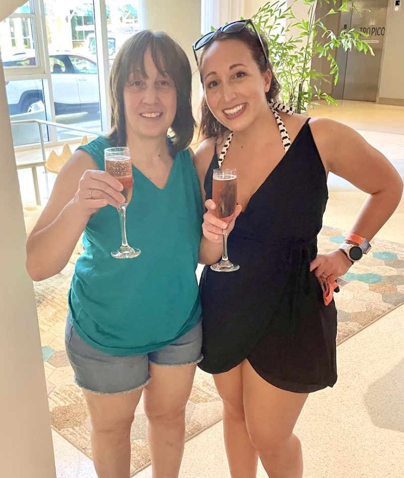 Mother & daughter with complimentary champagne upon checkin.